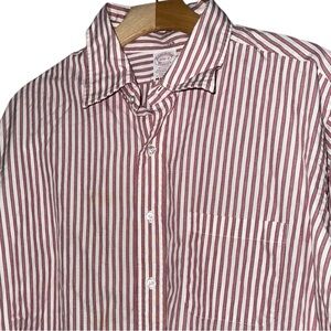 Brooks Brothers Vintage Sz 17.5 Red White Striped Button Down Long Sleeve Shirt